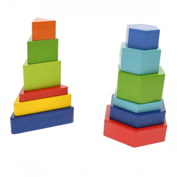 Puzzle 3D Montessori din lemn cu forme geometrice colorate - 12 piese