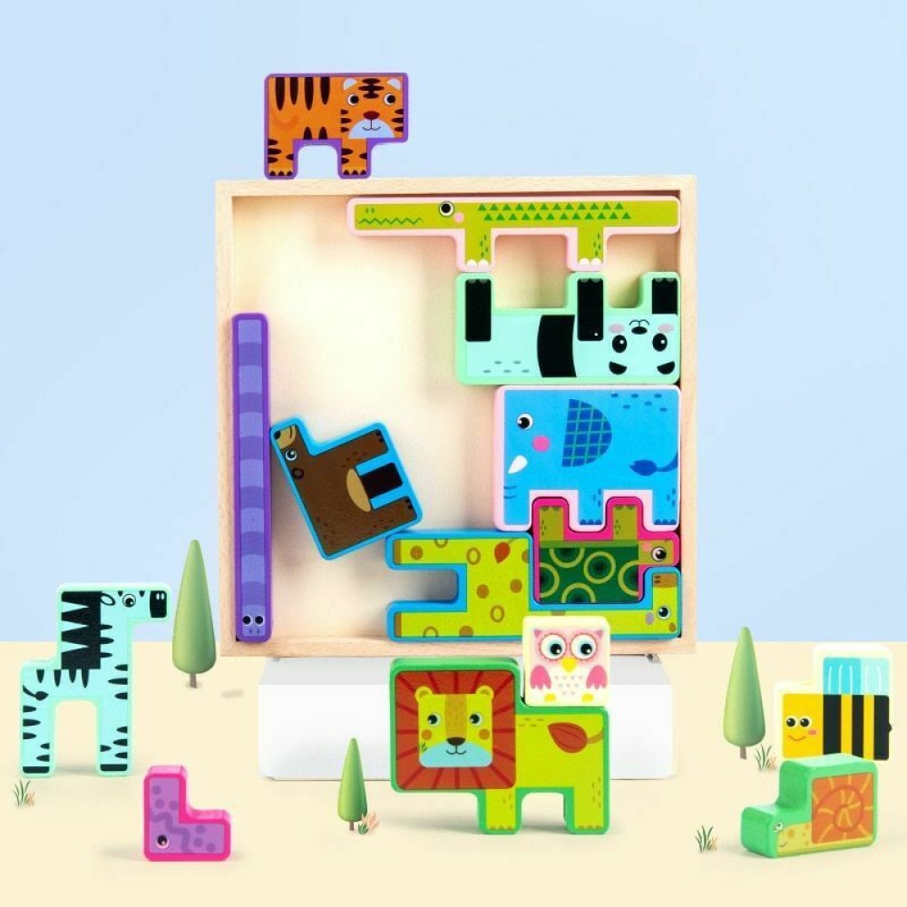 Joc tetris 3D Montessori cu animale din lemn