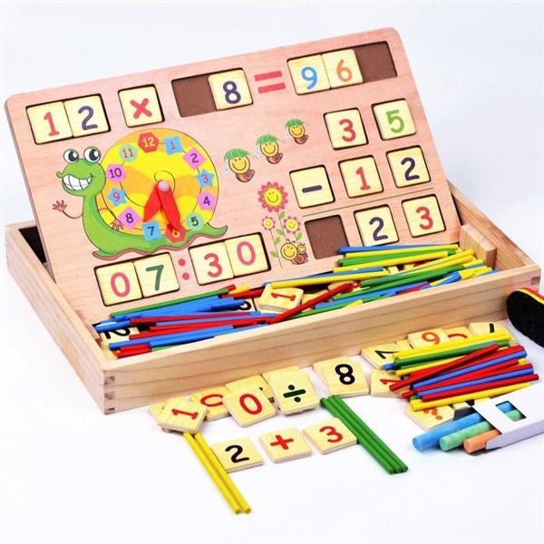 Tabla multifunctionala Montessori cu operatiuni matematice, bete si ceas, 35 cm