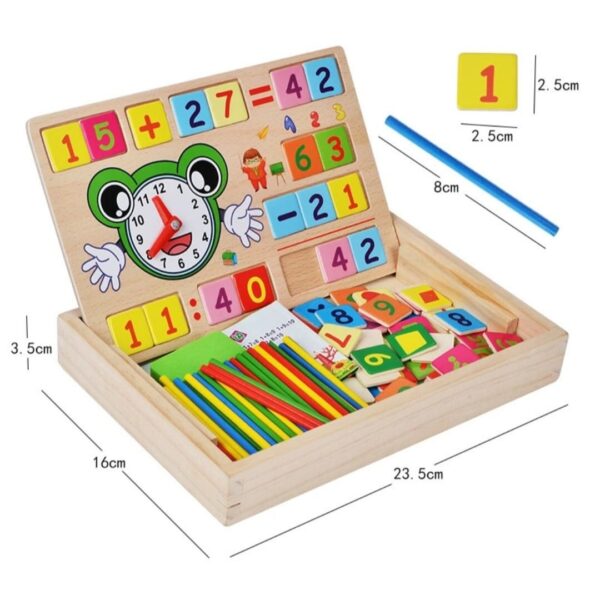 Tabla multifunctionala Montessori cu operatiuni matematice, bete si ceas, 24 cm