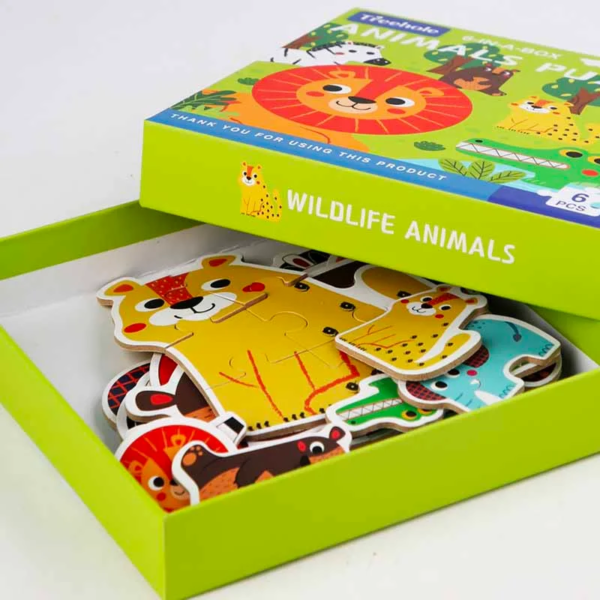 Set puzzle de jucarie, animale salbatice, din carton solid, 6 piese