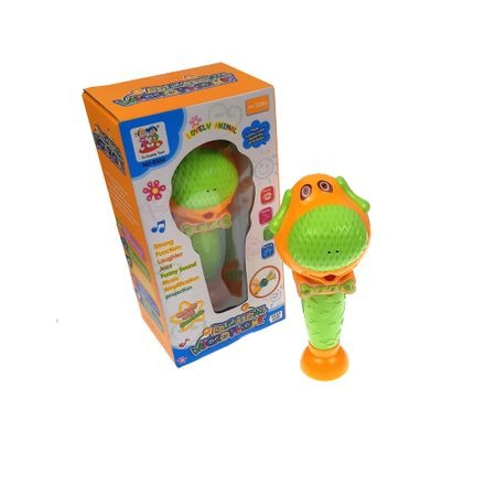 Microfon de jucarie pentru bebelusi, sunete si lumini, Verde/Portocaliu
