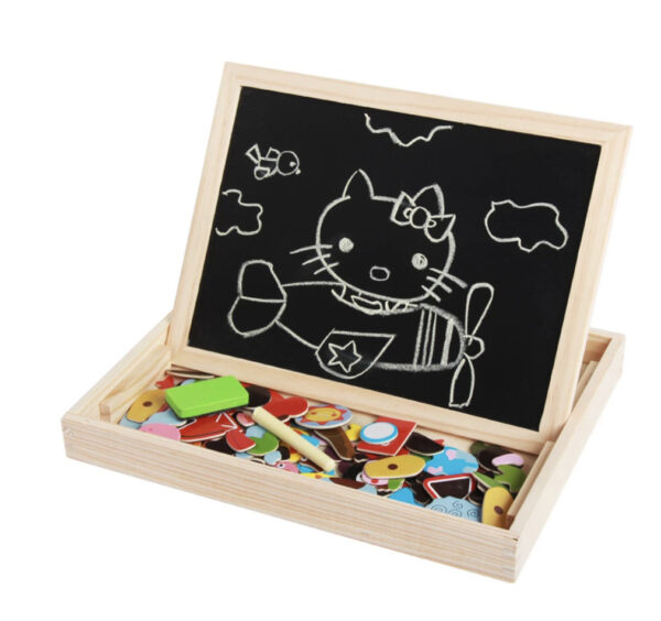 Tabla magnetica Montessori din lemn, puzzle 3 in 1, cu 2 fete, Multicolora