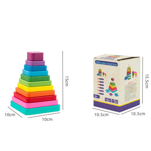 Turnulet pentru stivuit Montessori din lemn, multicolor