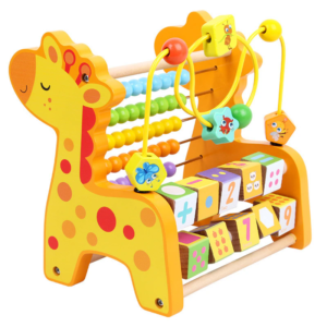 Abac 3 in 1 cu numaratoare din lemn, Montessori, Girafa