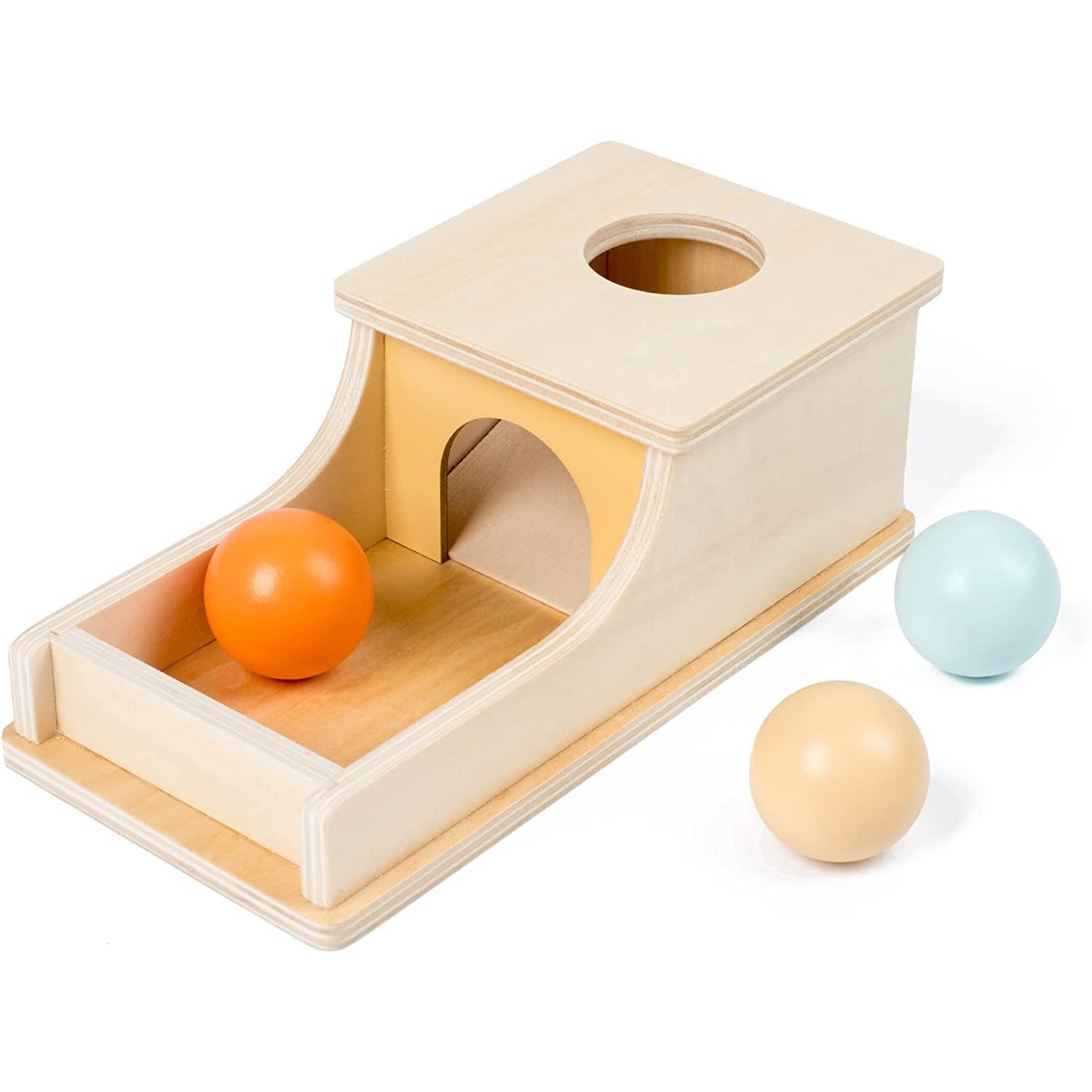 Cutia permanentei cu 3 bile, Joc Montessori din lemn natural