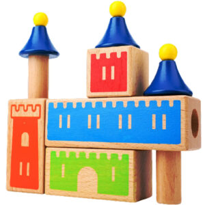 Joc de logica din lemn in forma de castel, multicolor, Montessori