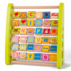 Alfabetar cu abac din lemn, litere si imagini in limba engleza, Montessori