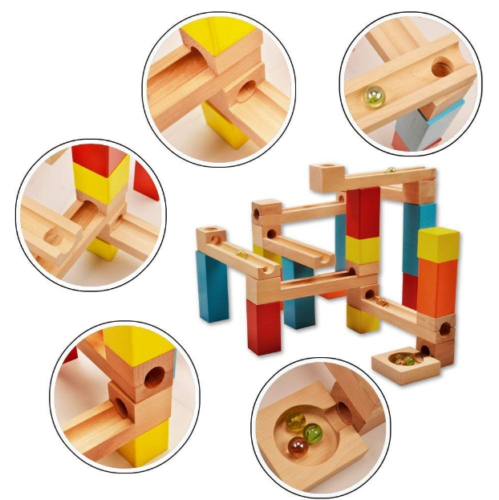 Circuit de jucarie din lemn, Montessori, cu bile, 42 piese