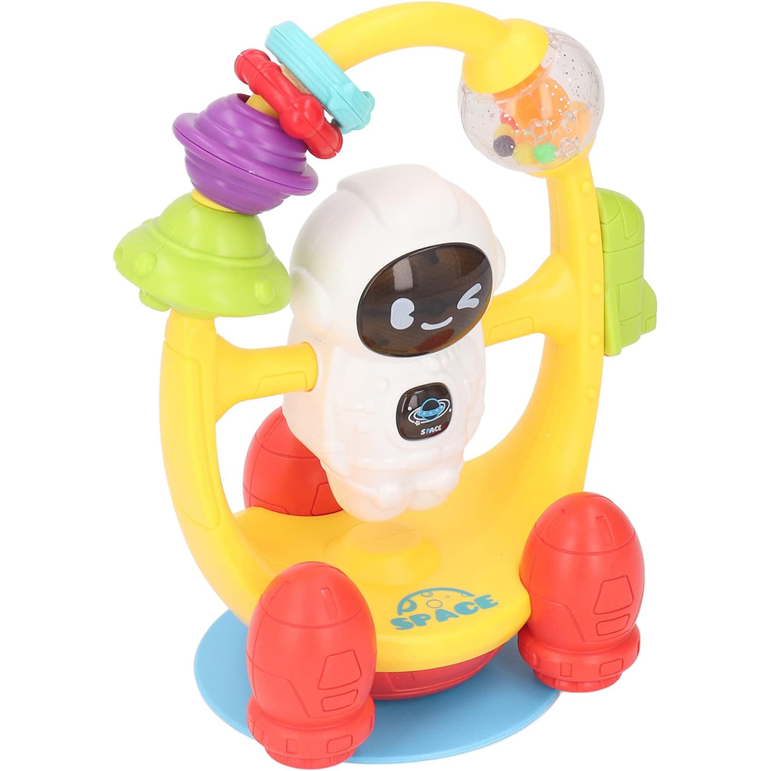 Jucarie interactiva pentru bebelusi, Astronaut rotativ cu sunete lumini, Montessori, Galben